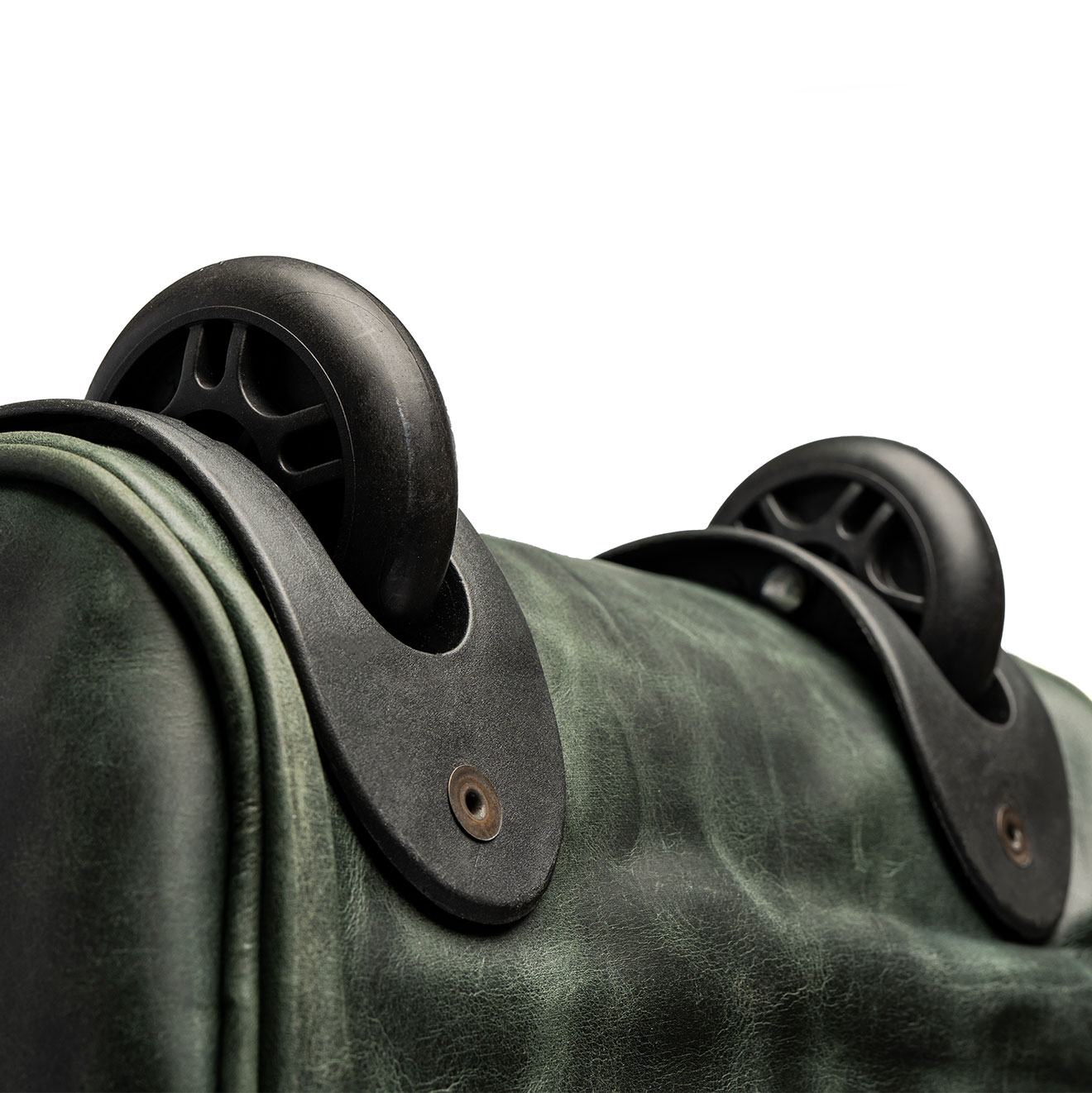 handmade green leather travel bag