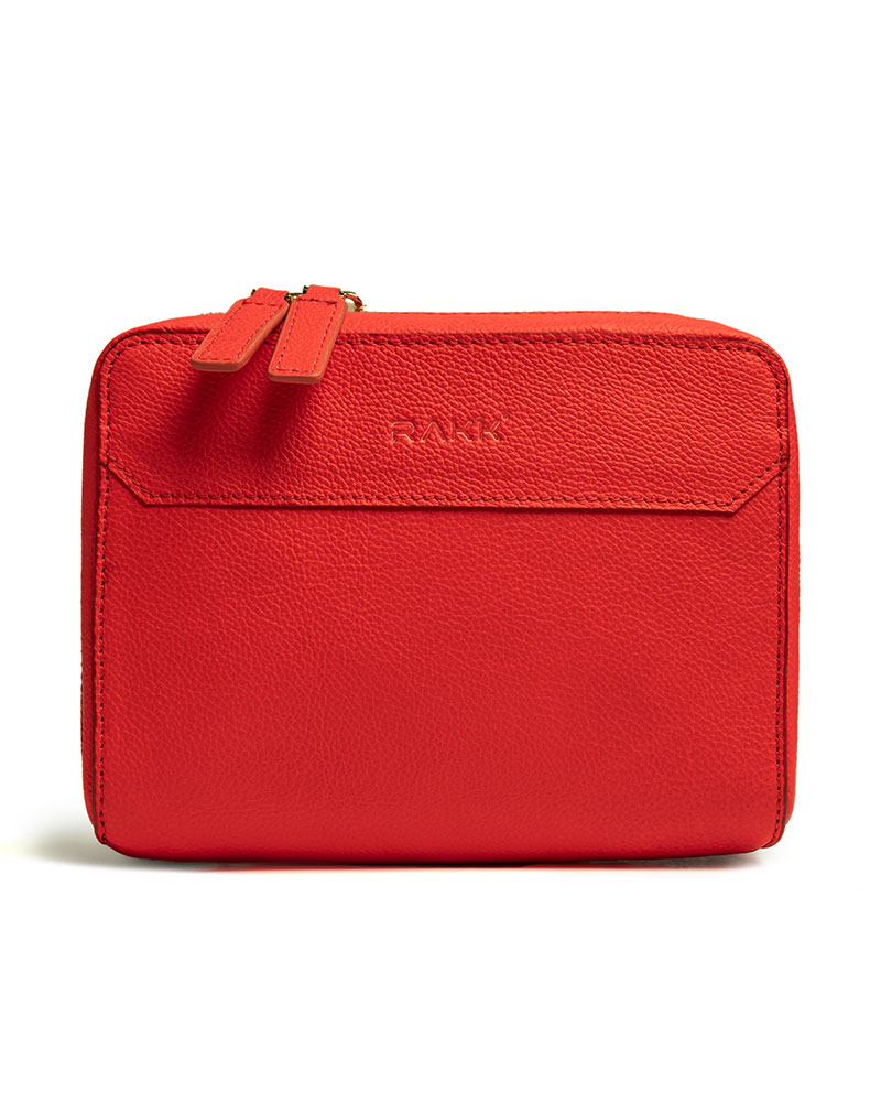 Handmade Leather Unisex Travel and Care Bag – Red